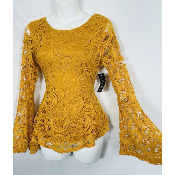 Scobe Tops - Vintage Women's Y2K Lace Crochet Lace Top Size L Bell Sleeve Boho Fairy Hippie